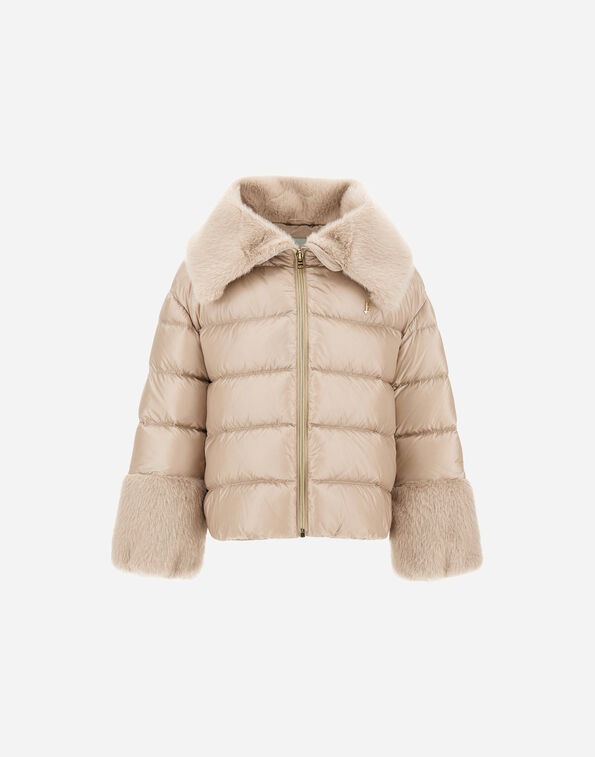 Herno JACKET IN NYLON ULTRALIGHT AND LADY ALTERNATIVE FUR Chantilly PI000183G12017Z1985