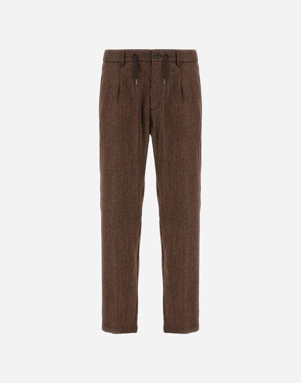 Herno TROUSERS IN HERRINGBONE WOOL FLANNEL Camel PT000152U33451R2157