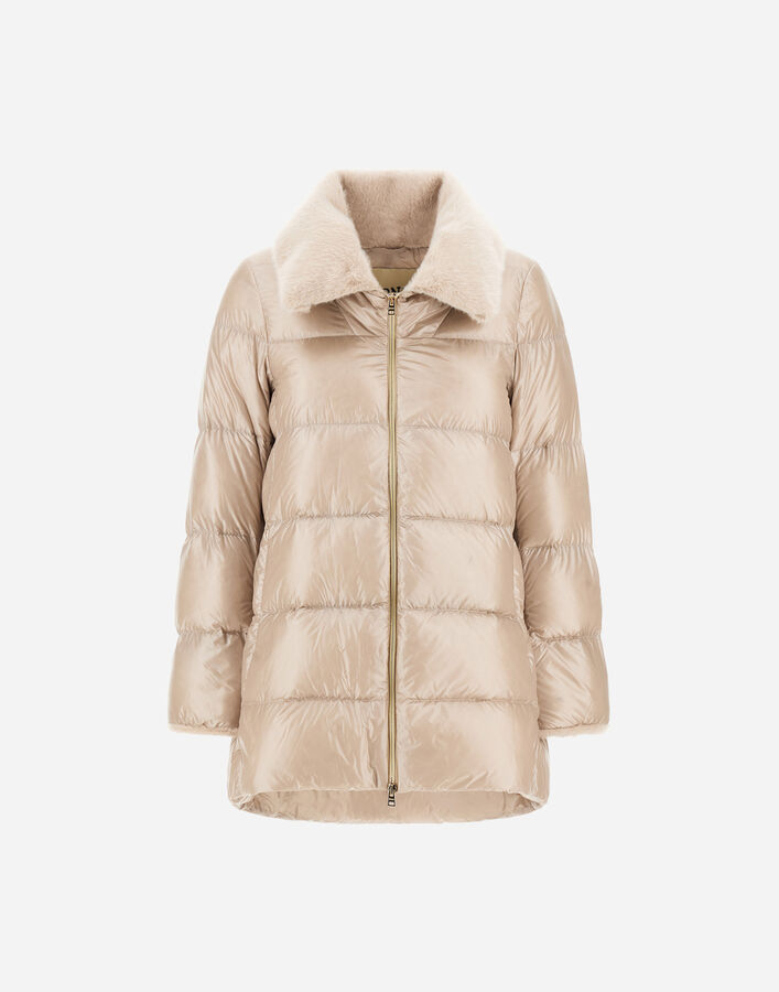 Herno NYLON ULTRALIGHT AND LADY ALTERNATIVE FUR A-SHAPE JACKET Chantilly PI002140D12017Z1985
