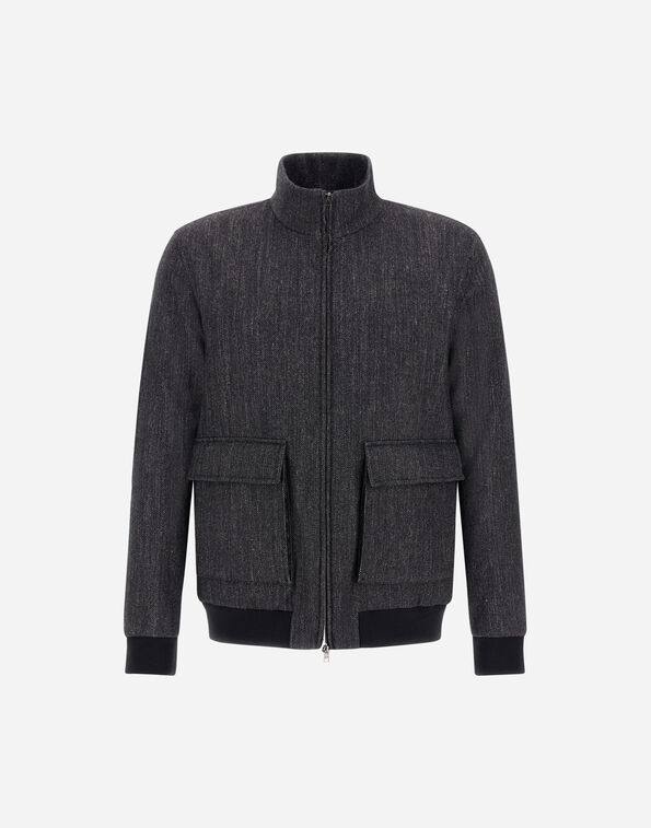 Herno BOMBER JACKET IN HERRINGBONE WOOL FLANNEL Black GI000572U33451R9300