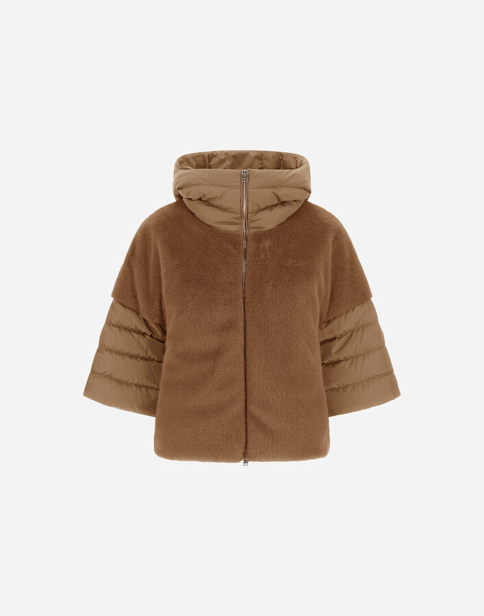 Herno CAPE IN SATIN AND LADY ALTERNATIVE FUR Camel PI002132D12170Z2157