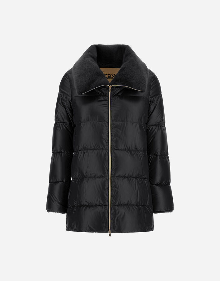Herno A-SHAPE JACKET IN NYLON ULTRALIGHT AND LADY ALTERNATIVE FUR Black PI002140D12017Z9300