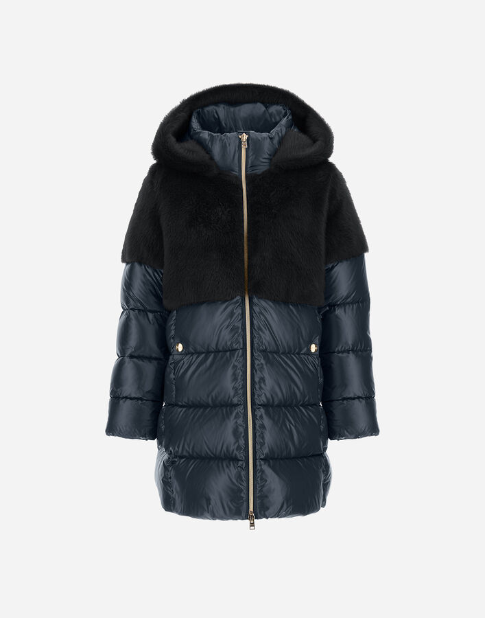 Herno A-SHAPE JACKET IN NYLON ULTRALIGHT AND LADY ALTERNATIVE FUR Navy Blue PI000185G12017Z9200