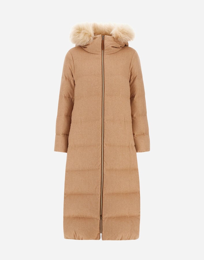 Herno LONG JACKET IN CASHMERE, SILK AND MONOGRAM Camel PI002083D380872157