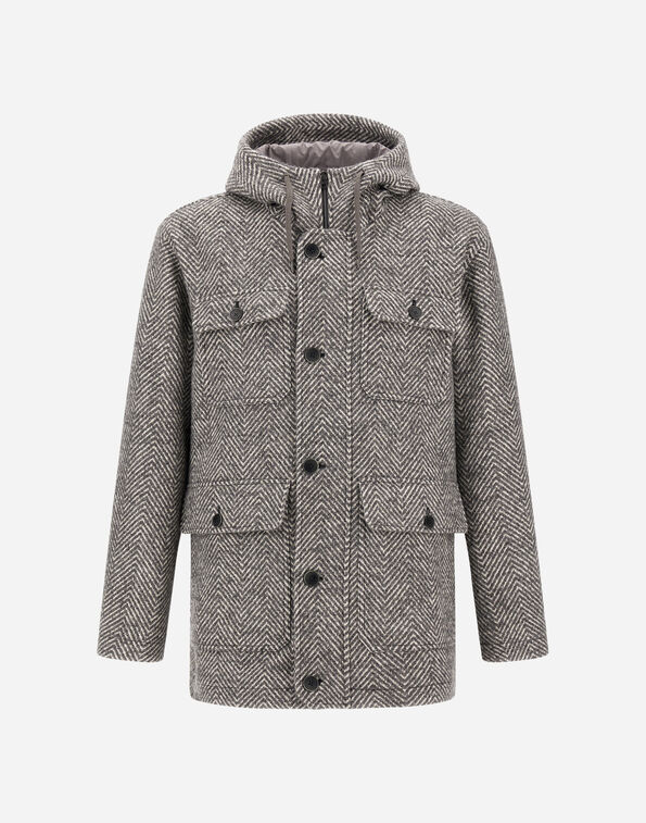 Herno HERRINGBONE R-WOOL LONG PARKA Light Grey GC000099U33461R9406