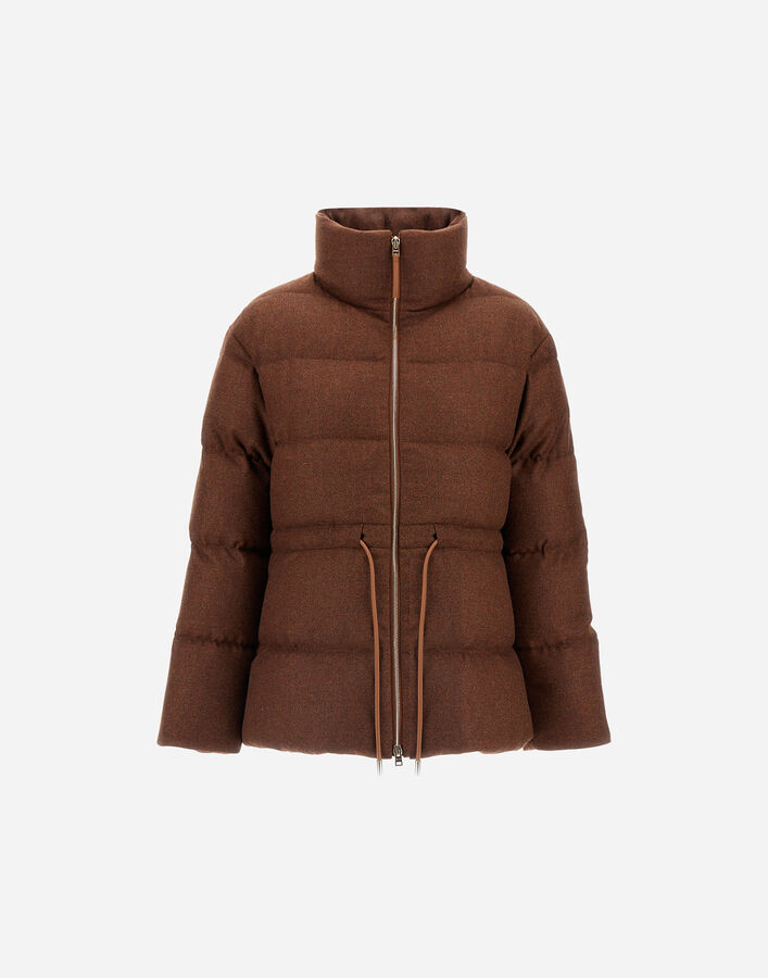 Herno SHORT PARKA IN VIRGIN WOOL&nbsp;TWEED Leather PI002082D334662240