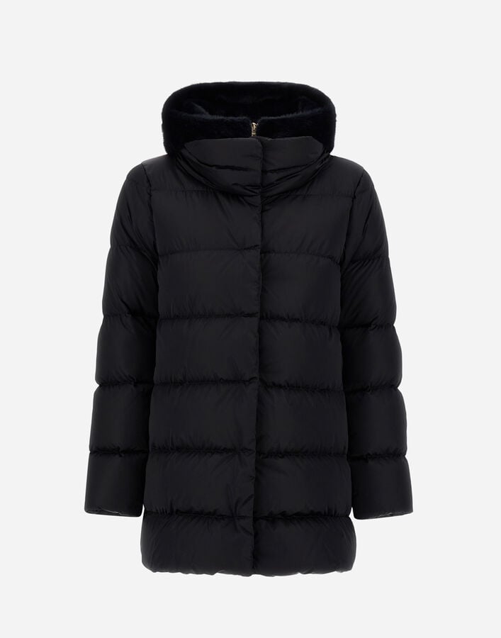 Herno A-SHAPE JACKET IN SATIN AND LADY ALTERNATIVE FUR Black PI001934D12170Z9300