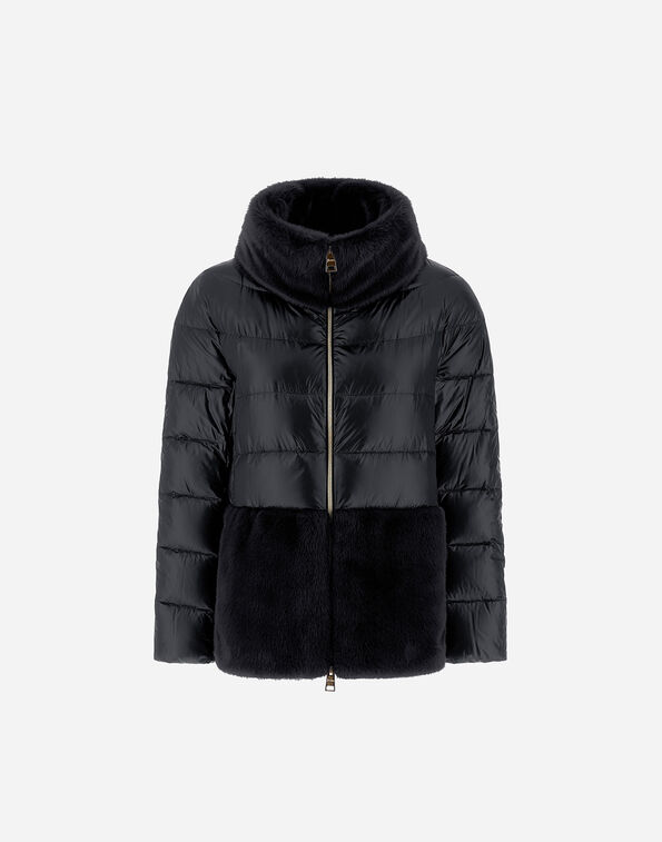 Herno CAPE IN NYLON ULTRALIGHT AND LADY ALTERNATIVE FUR Black PI001933D12017Z9300