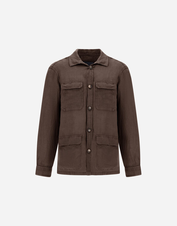 Herno FIELD JACKET IN GARMENT DYED LINEN Brown FI000152U171598800