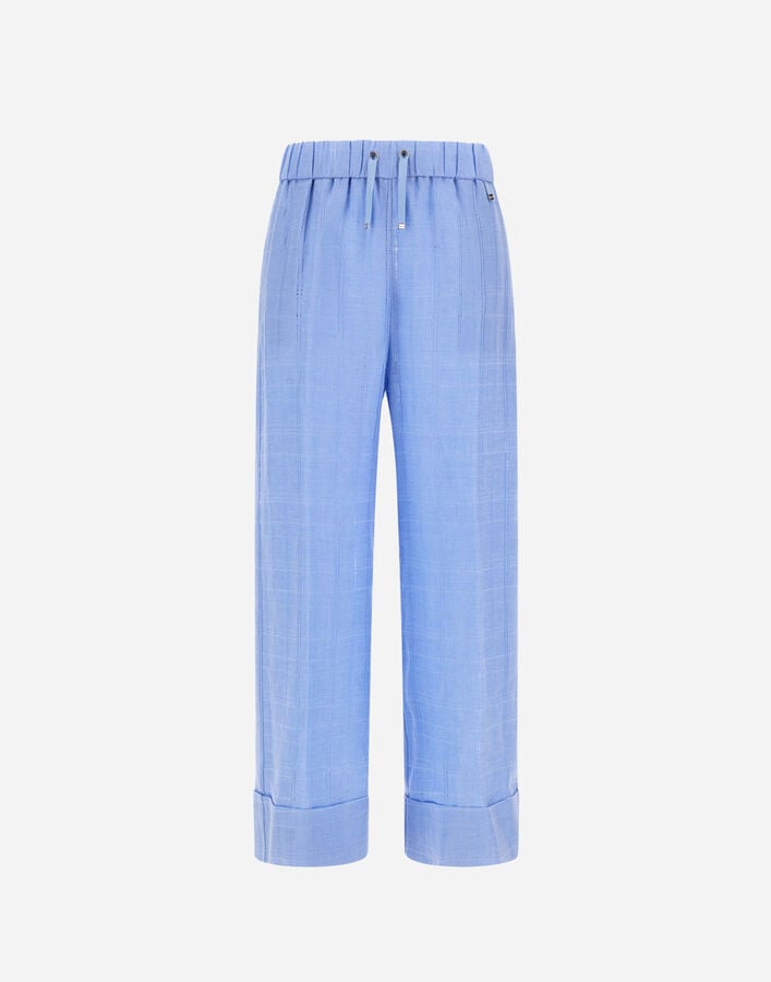 Herno RESORT TROUSERS IN CHECK LINEN Light Blue PT00041DR171419088