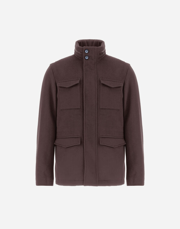 Herno FIELD JACKET IN WOOL, CASHMERE AND ECOAGE Dark Chocolate FI000128U333188800