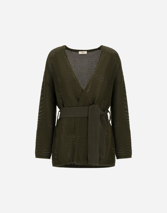 Herno CARDIGAN IN OPENWORK COTTON SILK Military MC000198D721377740