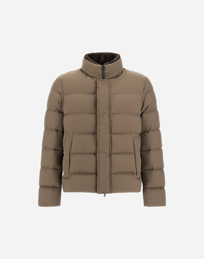 Herno BOMBER JACKET IN ARENDELLE AND LIGHT FAUX FUR Dark Taupe PI001019U12414Z2700