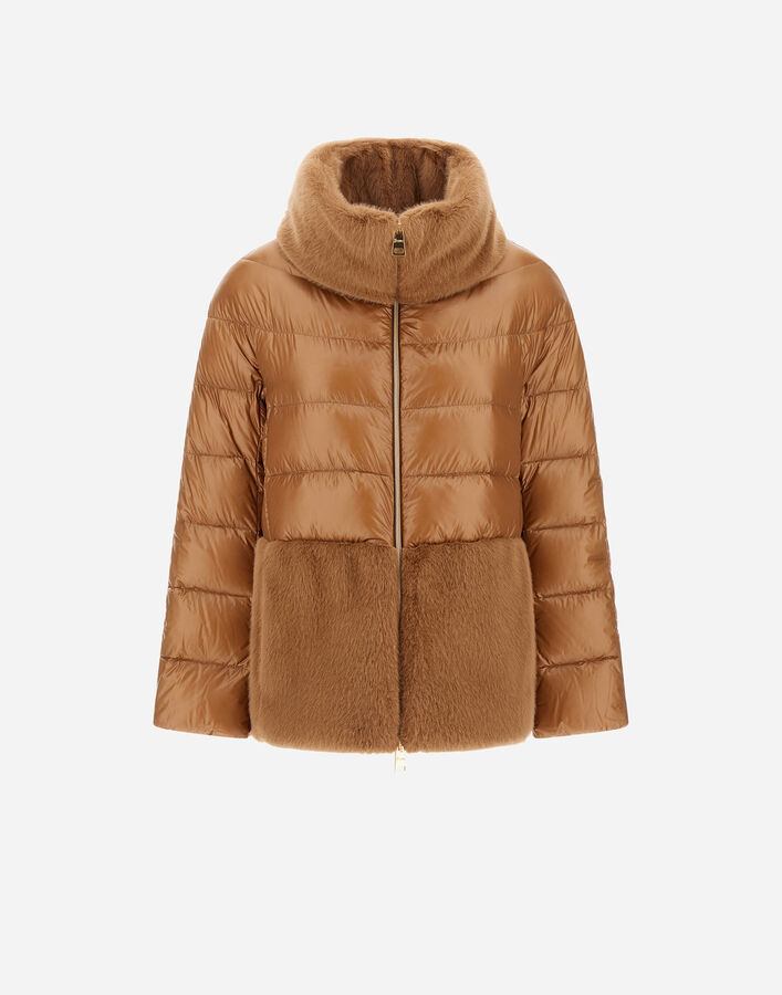 Herno CAPE IN NYLON ULTRALIGHT AND LADY ALTERNATIVE FUR Camel PI001933D12017Z2157