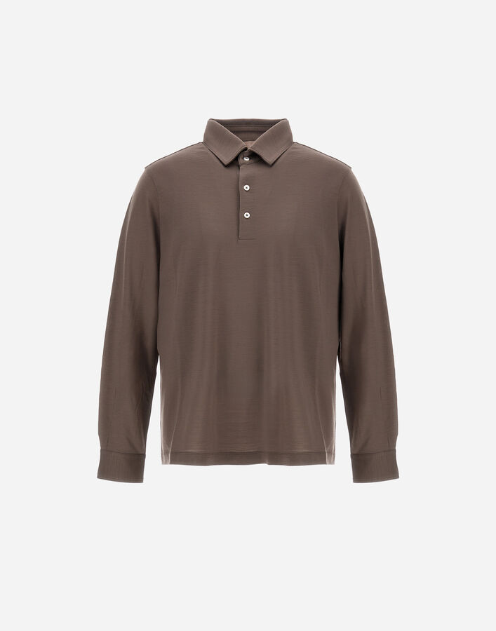 Herno RESORT POLO SHIRT IN SOFT WOOL JERSEY Dark Taupe JPL0009UR520682700