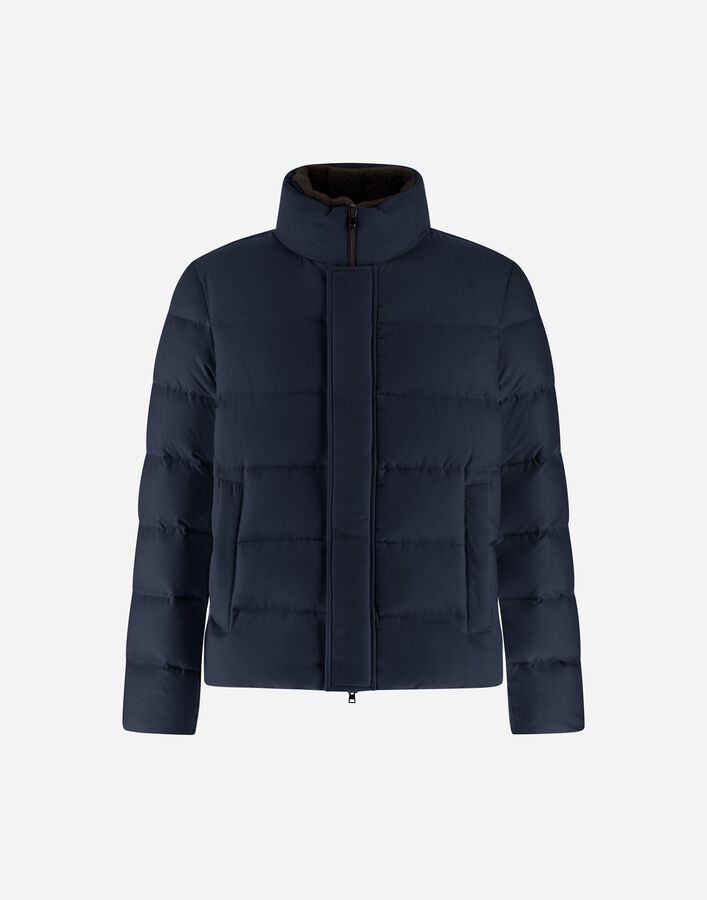 Herno BOMBER JACKET IN ARENDELLE AND LIGHT FAUX FUR Navy Blue PI001019U12414Z9200