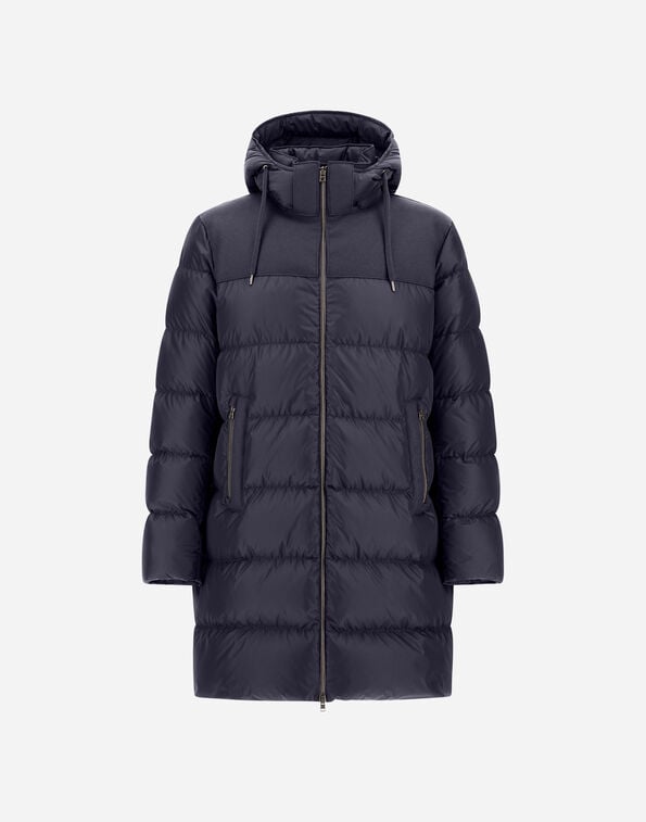Herno LONG JACKET IN NYLON CHAMONIX AND PURE WOOL CLOTH Navy Blue PI001252U12004Z9200