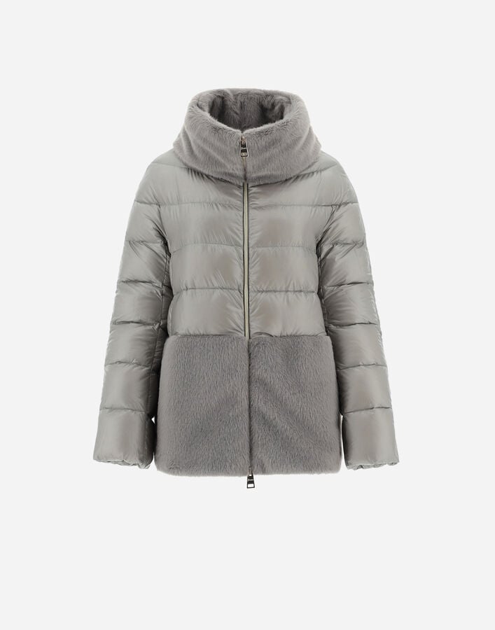Herno CAPE IN NYLON ULTRALIGHT AND LADY ALTERNATIVE FUR Light Grey PI001933D12017Z9406