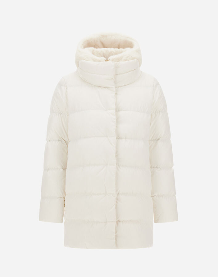 Herno A-SHAPE JACKET IN SATIN AND LADY ALTERNATIVE FUR White PI001934D12170Z1000