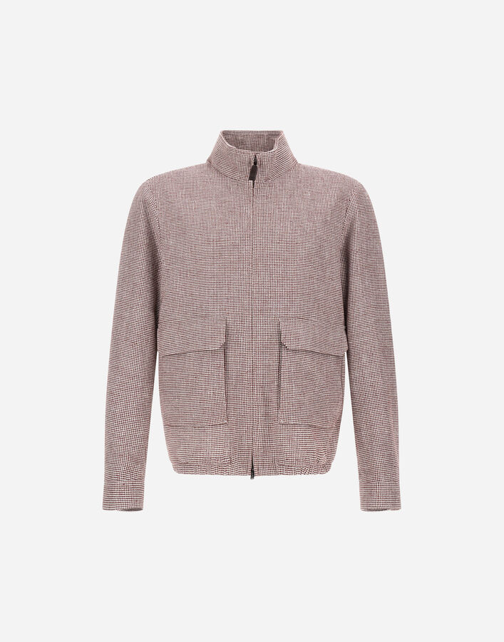 Herno BOMBER JACKET IN PIED DE POULE LINEN Bordeaux GI000633U171546700