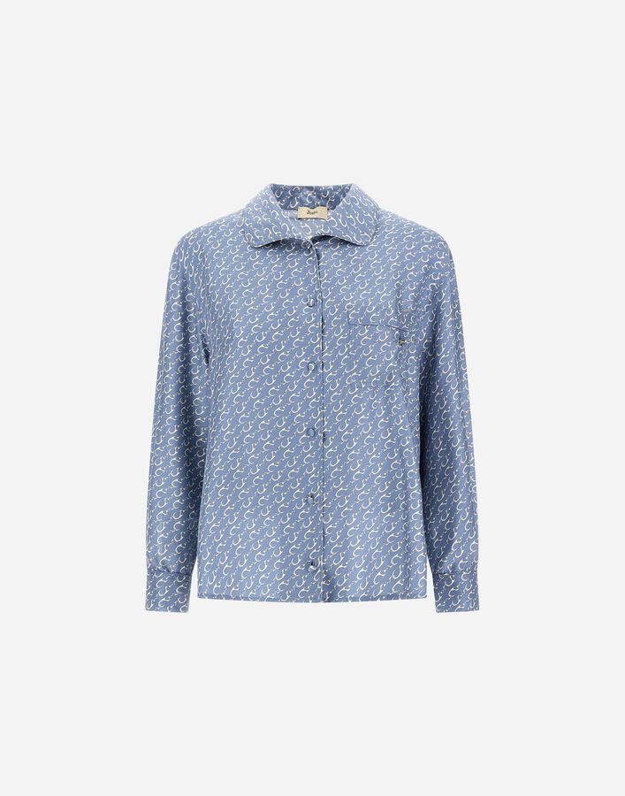 Herno SHIRT IN ICONIC PRINT SILK Light Blue CM000041D16009P9128