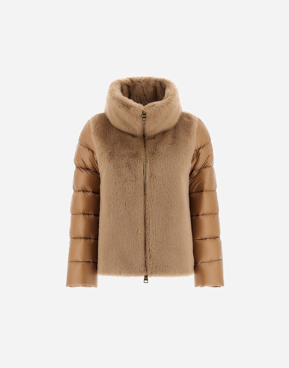 Herno CAPE IN NYLON ULTRALIGHT AND LADY ALTERNATIVE FUR Camel PI002017D12017Z2157